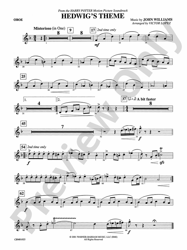 Hedwig's Theme (from Harry Potter) Oboe Oboe Part Digital Sheet