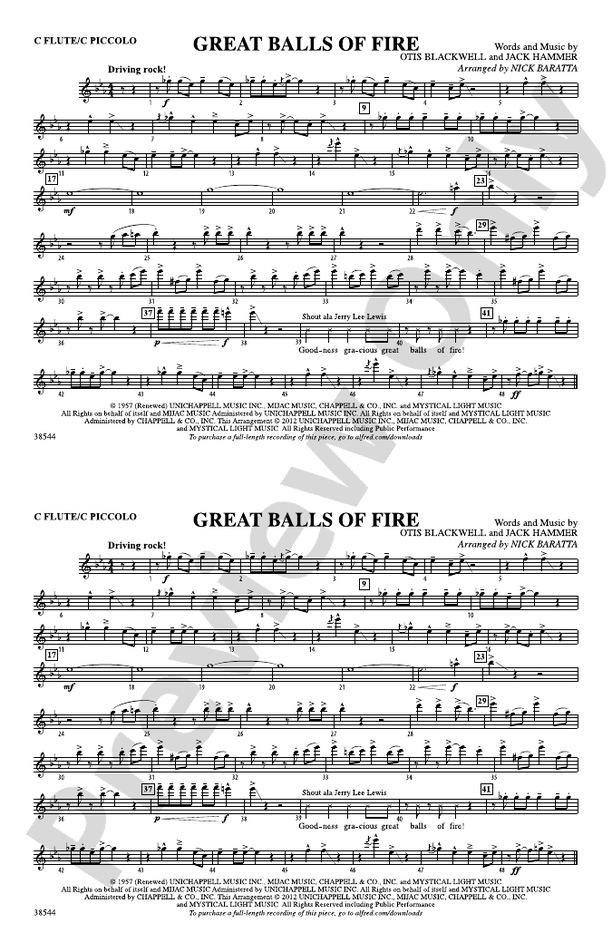 Great Balls of Fire Flute Flute Part Digital Sheet Music Download