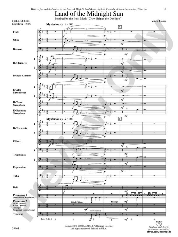Land of the Midnight Sun Concert Band Conductor Score & Parts Vince