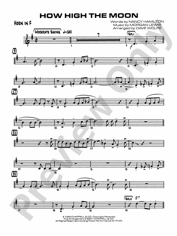 How High the Moon 1st F Horn 1st F Horn Part Digital Sheet Music