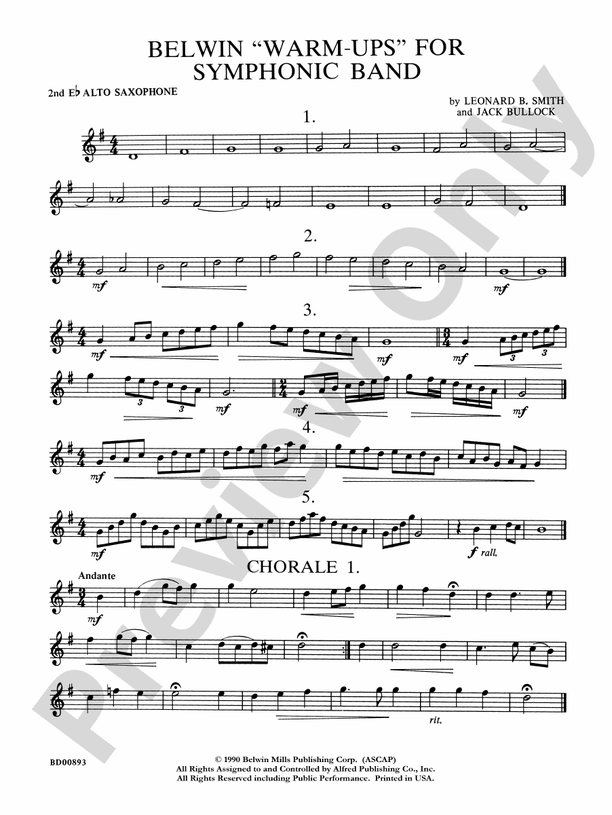 Belwin "WarmUps" for Symphonic Band 2nd Eflat Alto Saxophone 2nd E