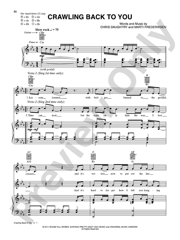 Crawling Back to You Piano/Vocal/Guitar Daughtry Digital Sheet