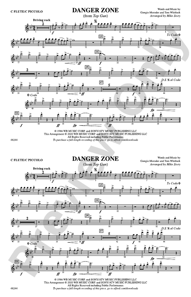 Danger Zone Flute Flute Part Digital Sheet Music Download