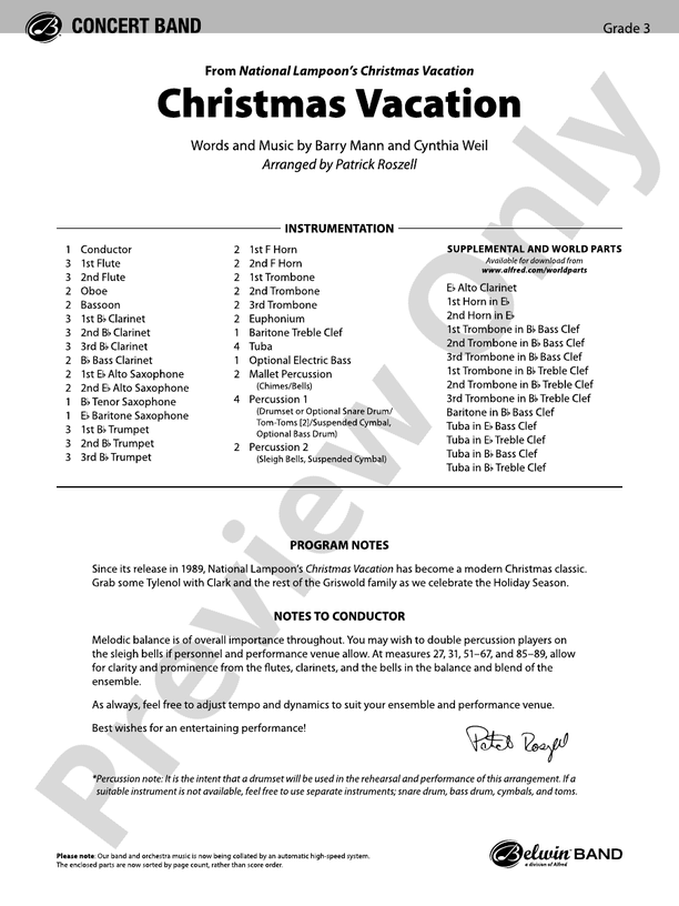 Christmas Vacation Score Concert Band Score Digital Sheet Music