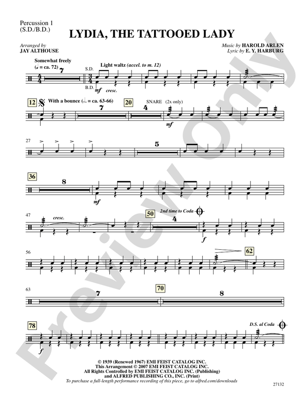 Lydia, the Tattooed Lady 1st Percussion 1st Percussion Part Digital