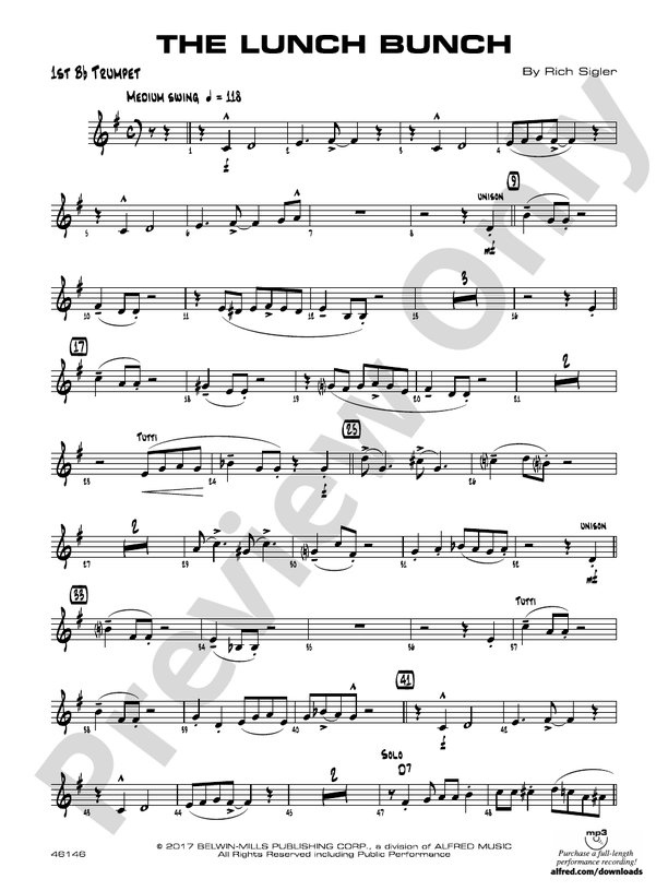 The Lunch Bunch 1st Bflat Trumpet 1st Bflat Trumpet Part Digital