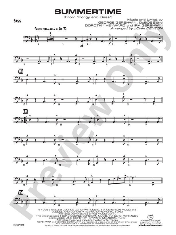 Summertime String Bass String Bass Part Digital Sheet Music Download