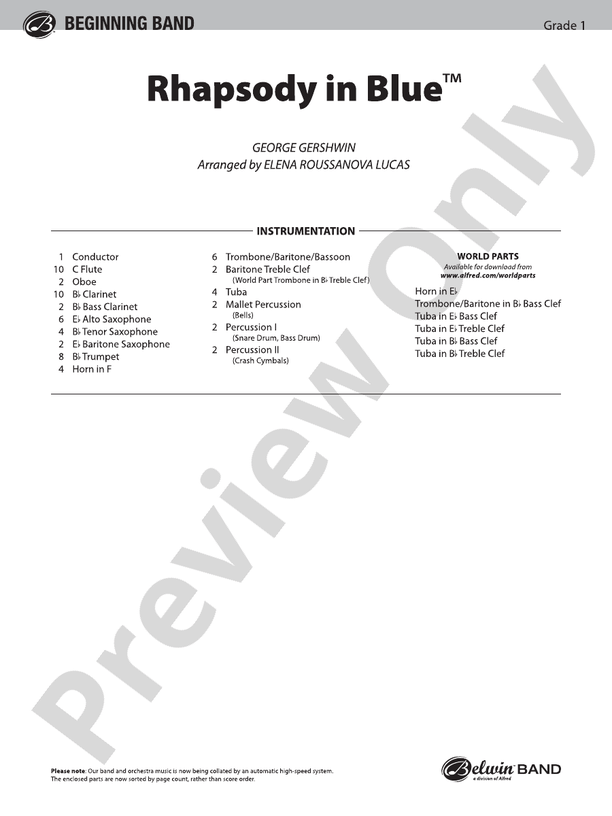 Rhapsody in Blue™ Concert Band Conductor Score & Parts