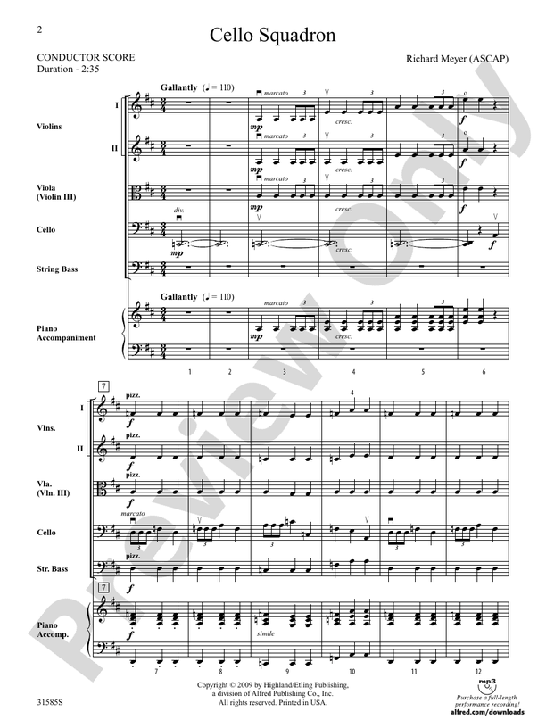 Cello Squadron String Orchestra Conductor Score & Parts Richard Meyer