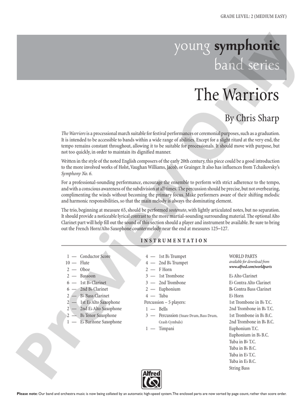 The Warriors Concert Band Conductor Score & Parts Chris Sharp