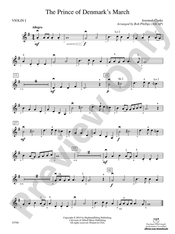 The Prince of Denmark's March 1st Violin 1st Violin Part Digital