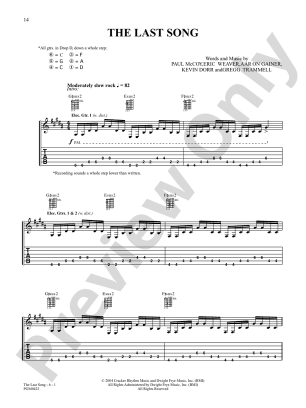 The Last Song Guitar 12 Stones Digital Sheet Music Download