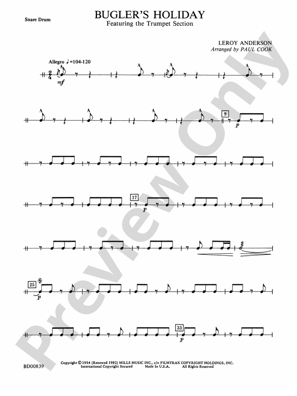 Bugler's Holiday (featuring the Trumpet Section) Snare Drum Snare