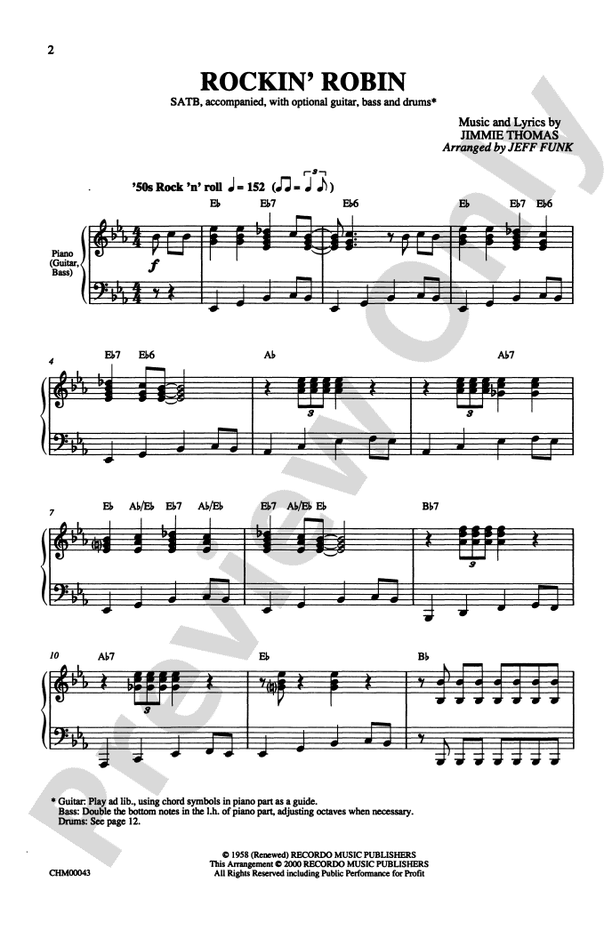 Rockin' Robin SATB Choral Octavo Jimmie Thomas Digital Sheet Music Download