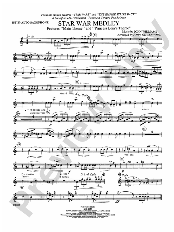 Star Wars® Medley Eflat Alto Saxophone Eflat Alto Saxophone Part