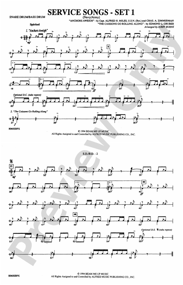 Service Songs Set 1 (Navy/Army) Snare Drum/Bass Drum Snare Drum