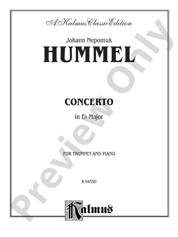 Hummel Concerto in E flat Major Trumpet Part(s) Johann Nepomuk