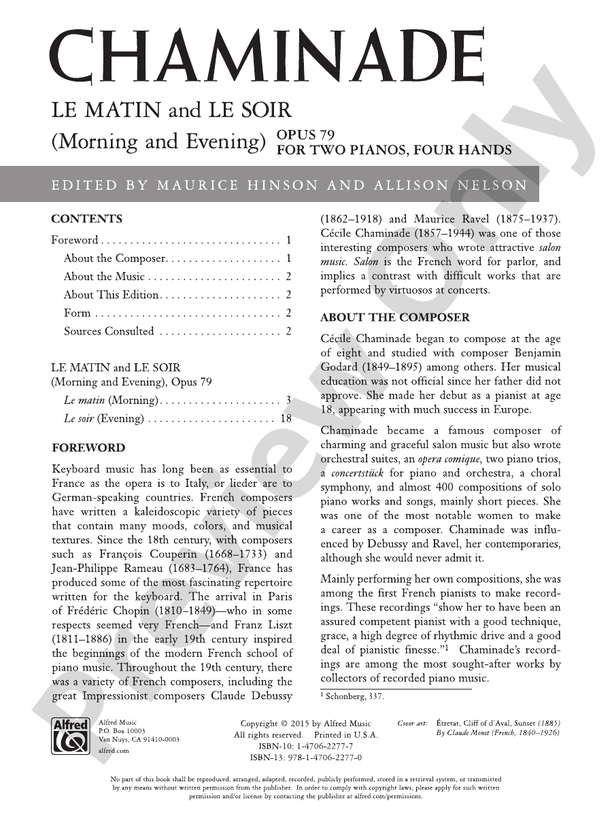 Chaminade Le matin and Le soir (Morning and Evening), Opus 79 Piano