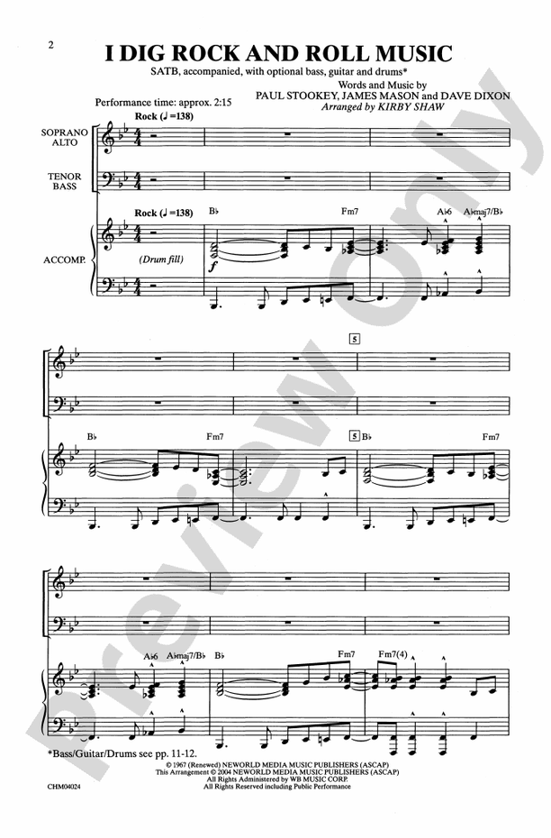 I Dig Rock and Roll Music SATB Choral Octavo Dave Dixon Digital