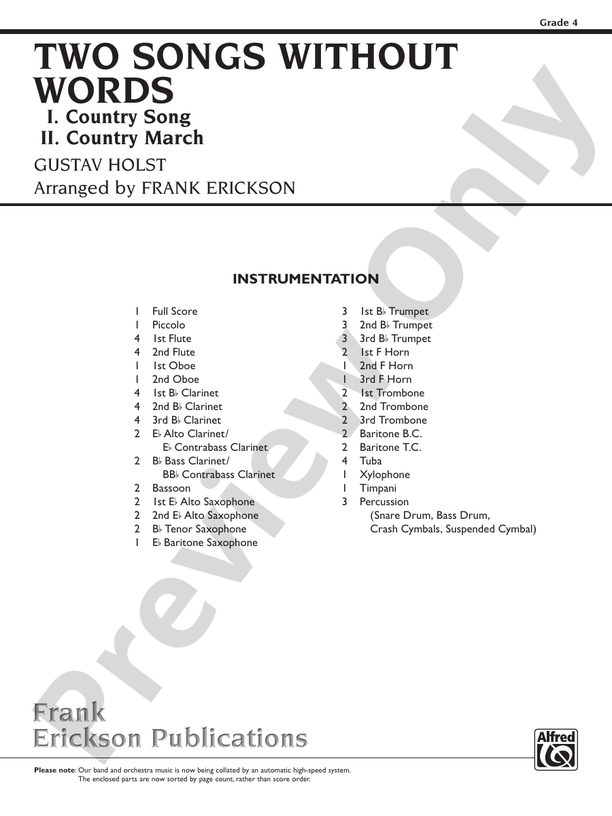 Two Songs Without Words Score Concert Band Score Digital Sheet