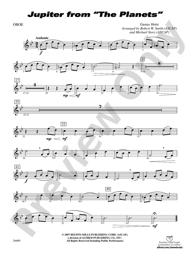 Jupiter (from The Oboe Oboe Part Digital Sheet Music Download