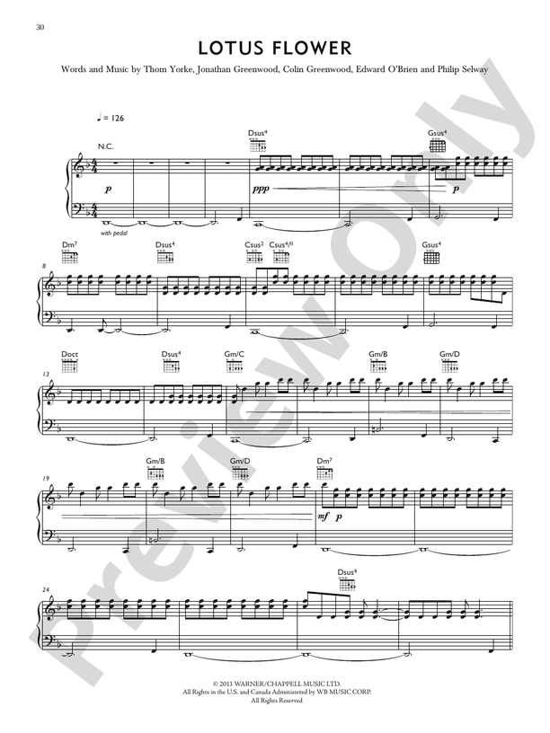 Lotus Flower Piano/Vocal/Guitar Radiohead Digital Sheet Music Download