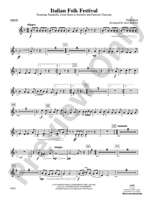 Italian Folk Festival Oboe Oboe Part Digital Sheet Music Download