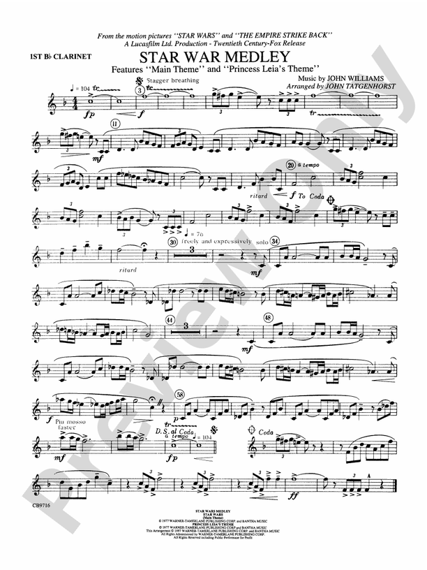 Star Wars® Medley 1st Bflat 1st Bflat Part Digital Sheet Music Download