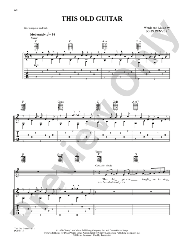 This Old Guitar Guitar John Denver Digital Sheet Music Download
