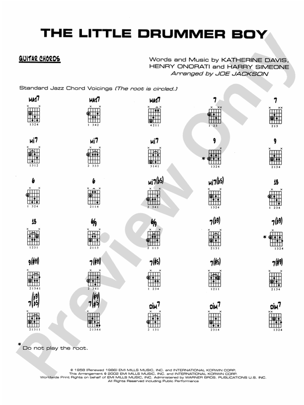 The Little Drummer Boy Guitar Chords Guitar Chords Part Digital