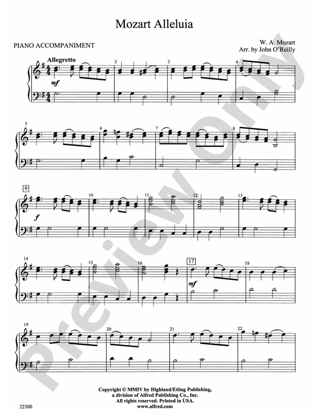 Mozart Alleluia Piano Piano Part