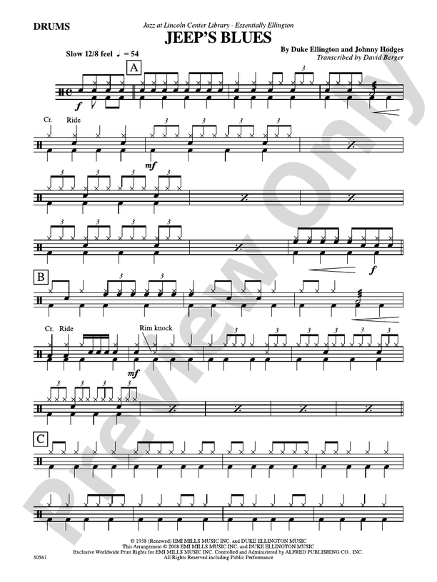 Jeep's Blues Drums Drums Part Digital Sheet Music Download