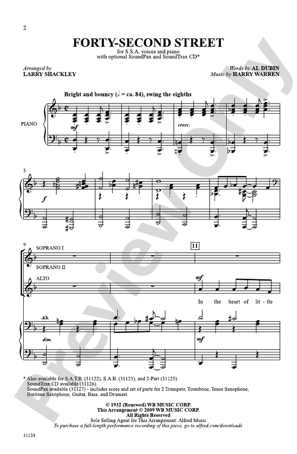 FortySecond Street SSA Choral Octavo Harry Warren Digital Sheet