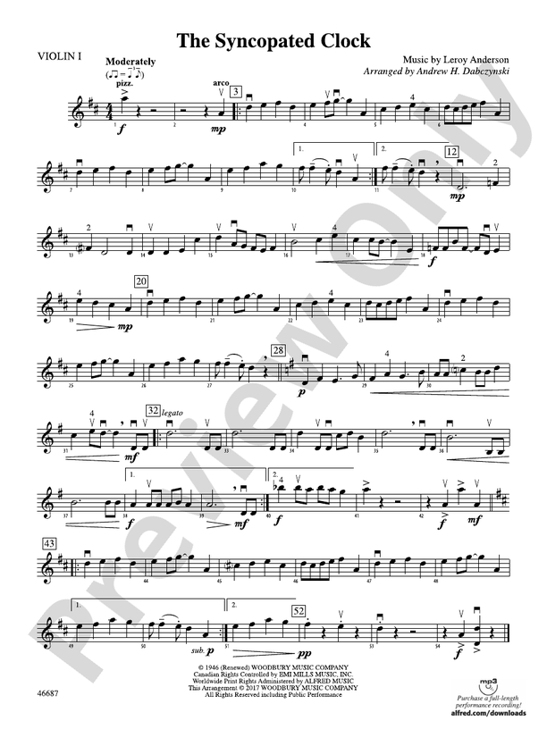 The Syncopated Clock 1st Violin 1st Violin Part Digital Sheet Music