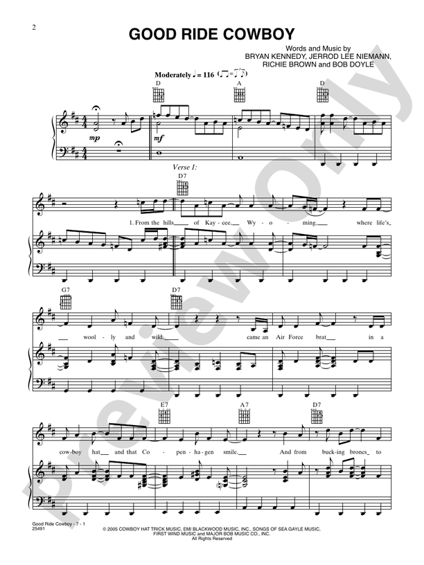 Good Ride Cowboy Piano/Vocal/Chords Garth Brooks Digital Sheet