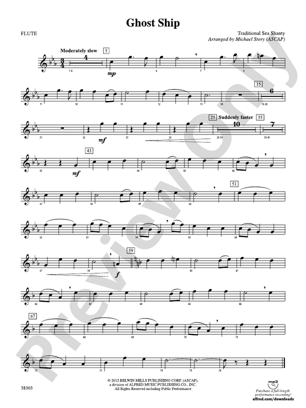 Ghost Ship Flute Flute Part Digital Sheet Music Download