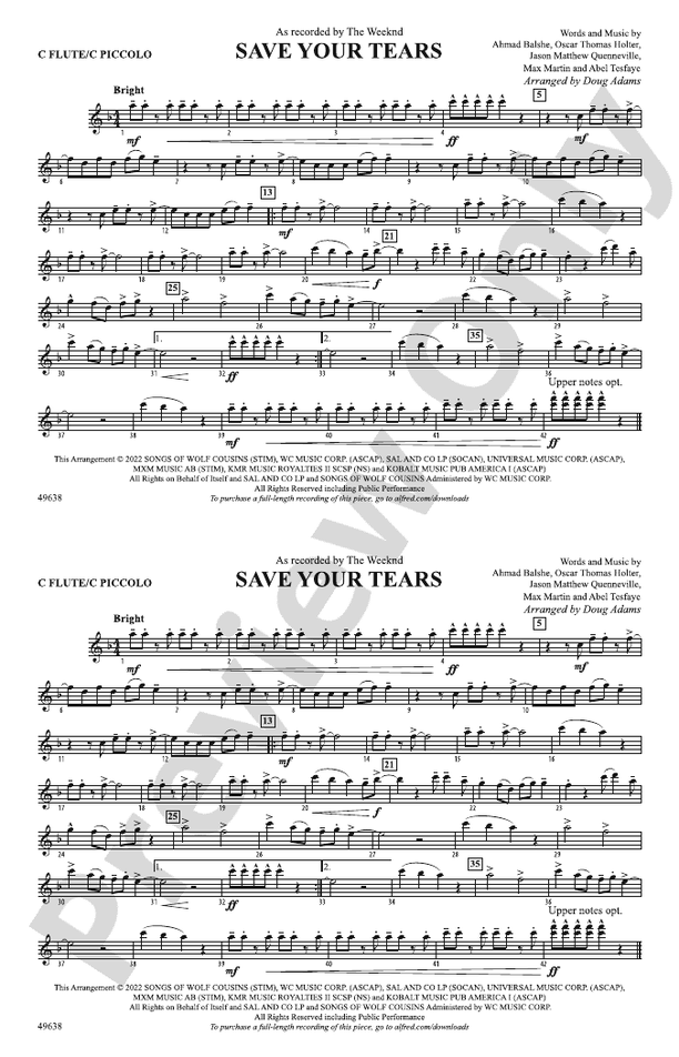 Save Your Tears Flute Flute Part Digital Sheet Music Download