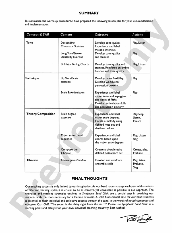 Symphonic Band Clinic Concert Band Conductor Score & Parts Robert W
