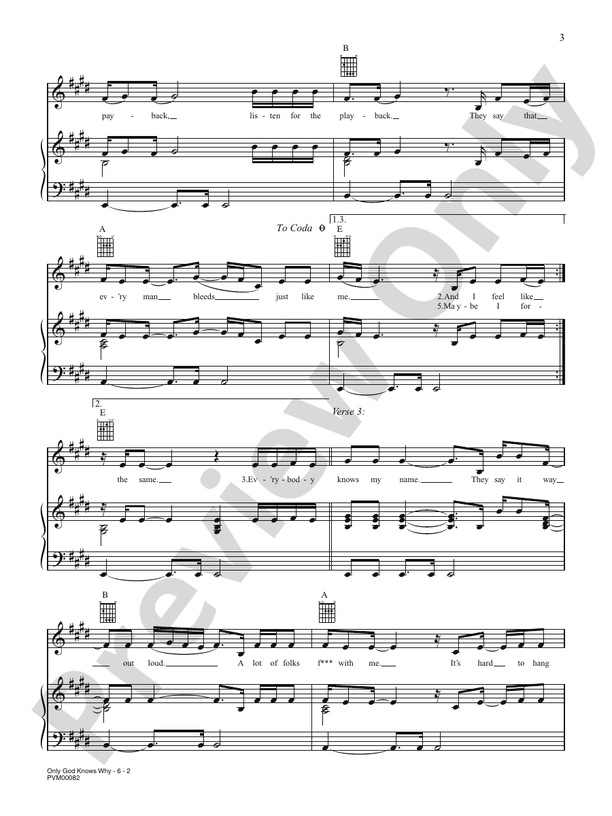 Only God Knows Why Piano/Vocal/Chords Kid Rock Digital Sheet Music