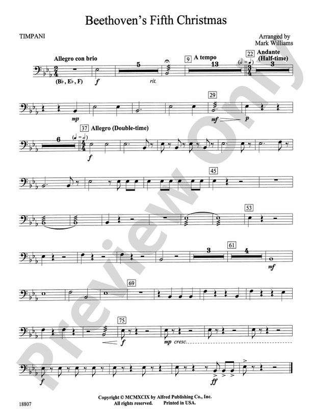 Beethoven's Fifth Christmas Timpani Timpani Part Digital Sheet Music Download