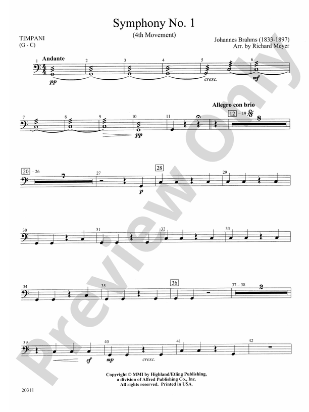 Symphony No. 1 (4th Movement ) Timpani Timpani Part Digital Sheet