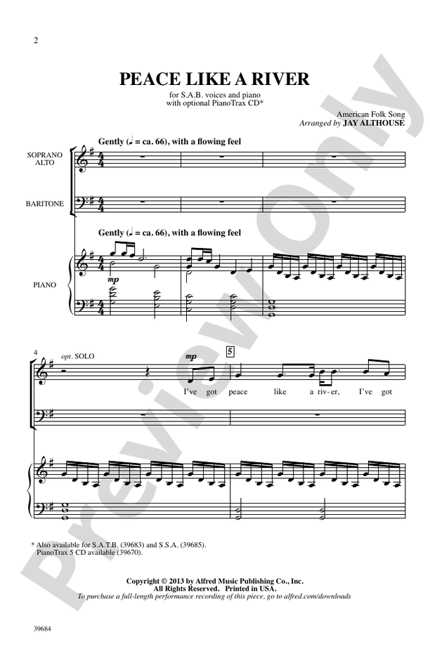 Peace Like a River SAB Choral Octavo Digital Sheet Music Download