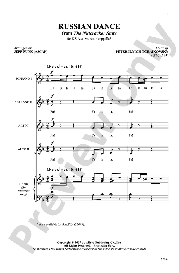 Russian Dance (from The Nutcracker Suite) SSAA, a cappella Choral