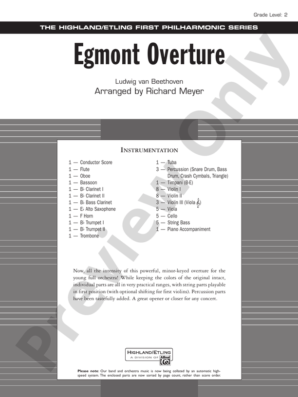 Egmont Overture Full Orchestra Conductor Score & Parts Richard Meyer