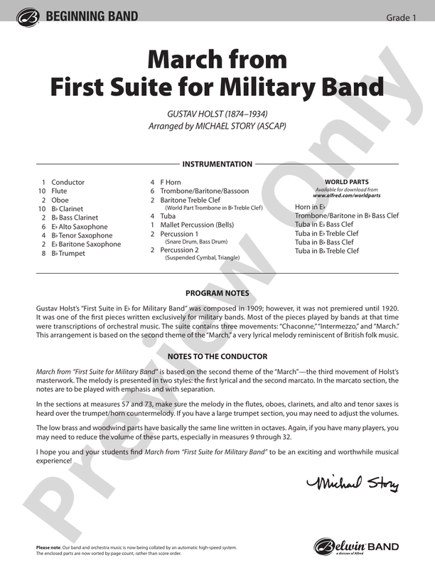 March from First Suite for Military Band Concert Band Conductor Score
