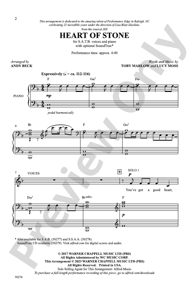 Heart of Stone SATB Choral Octavo Toby Marlow Digital Sheet Music
