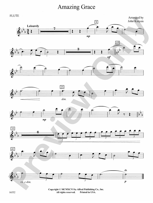 Amazing Grace Flute Flute Part Digital Sheet Music Download