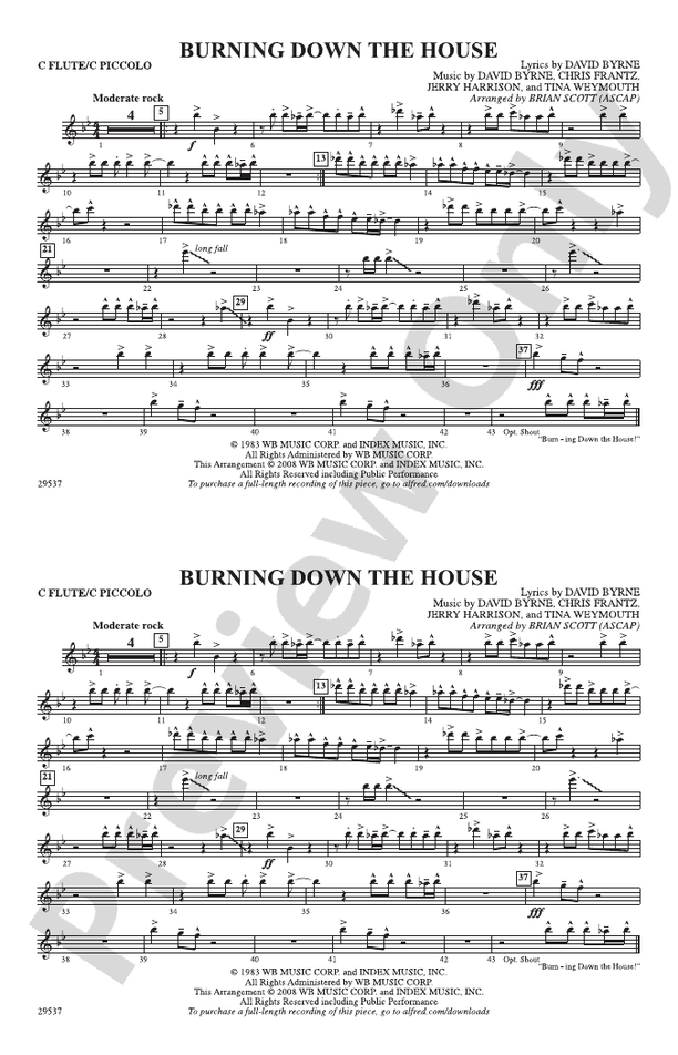 Burning Down the House Flute Flute Part Digital Sheet Music Download