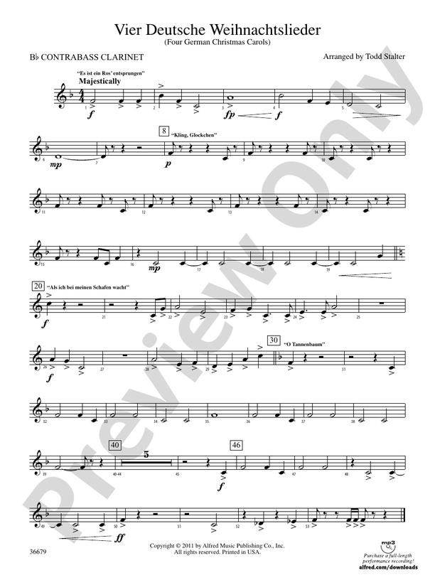 Vier Deutsche Weihnachtslieder (wp) Bflat Contrabass (wp) B