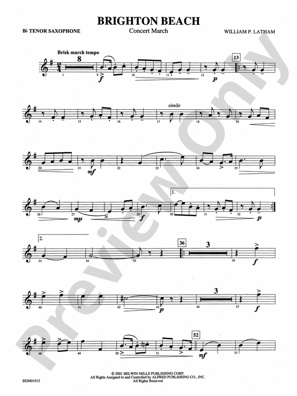 Brighton Beach (Concert March) Bflat Tenor Saxophone Bflat Tenor
